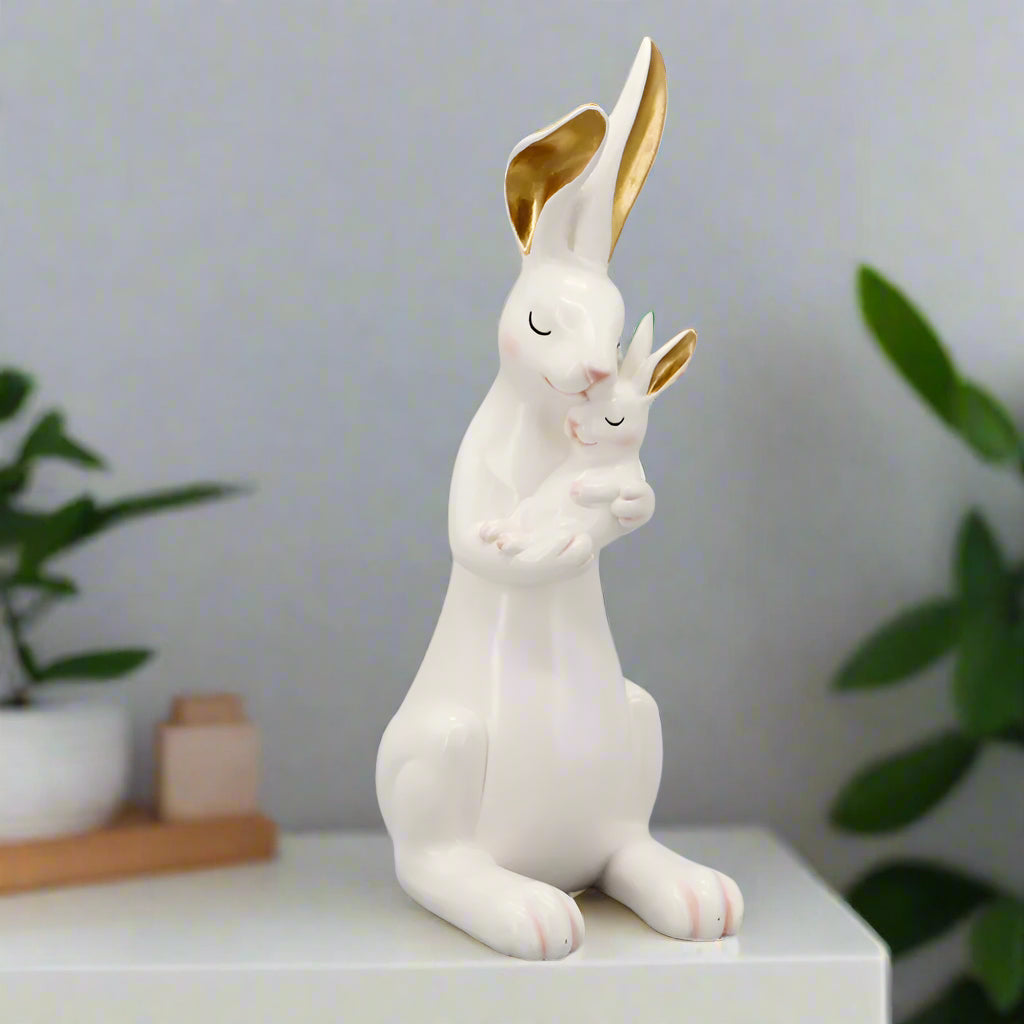 Whisker Whispers – White Mama and baby Bunny Love Figurine
