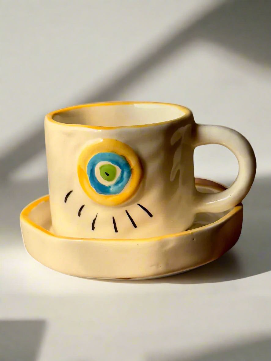 Evil Eye 3D coffee/tea mug and saucer set