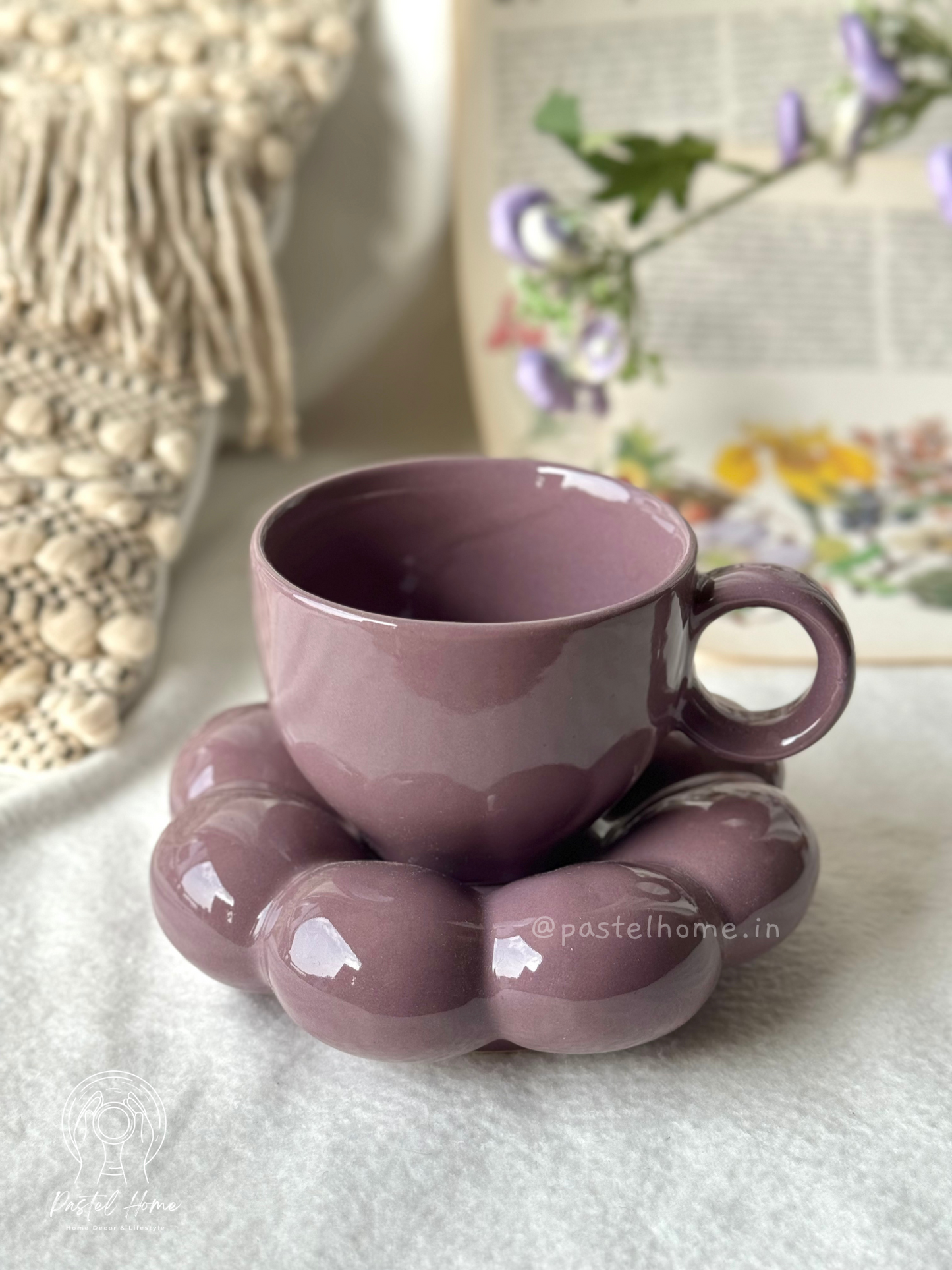 Purple Bubble Mug & Saucer set