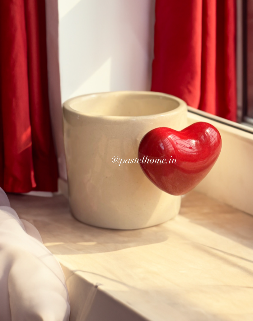 Red Heart Handle Cute Ceramic Lovey Dovey Mug with Pop Heart Inside