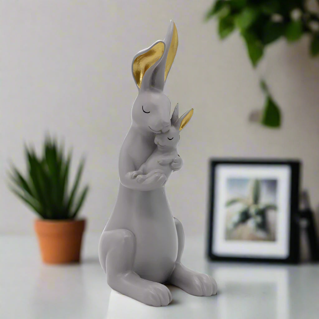 Whisker Whispers – Grey Mama and Baby Bunny Love Figurine