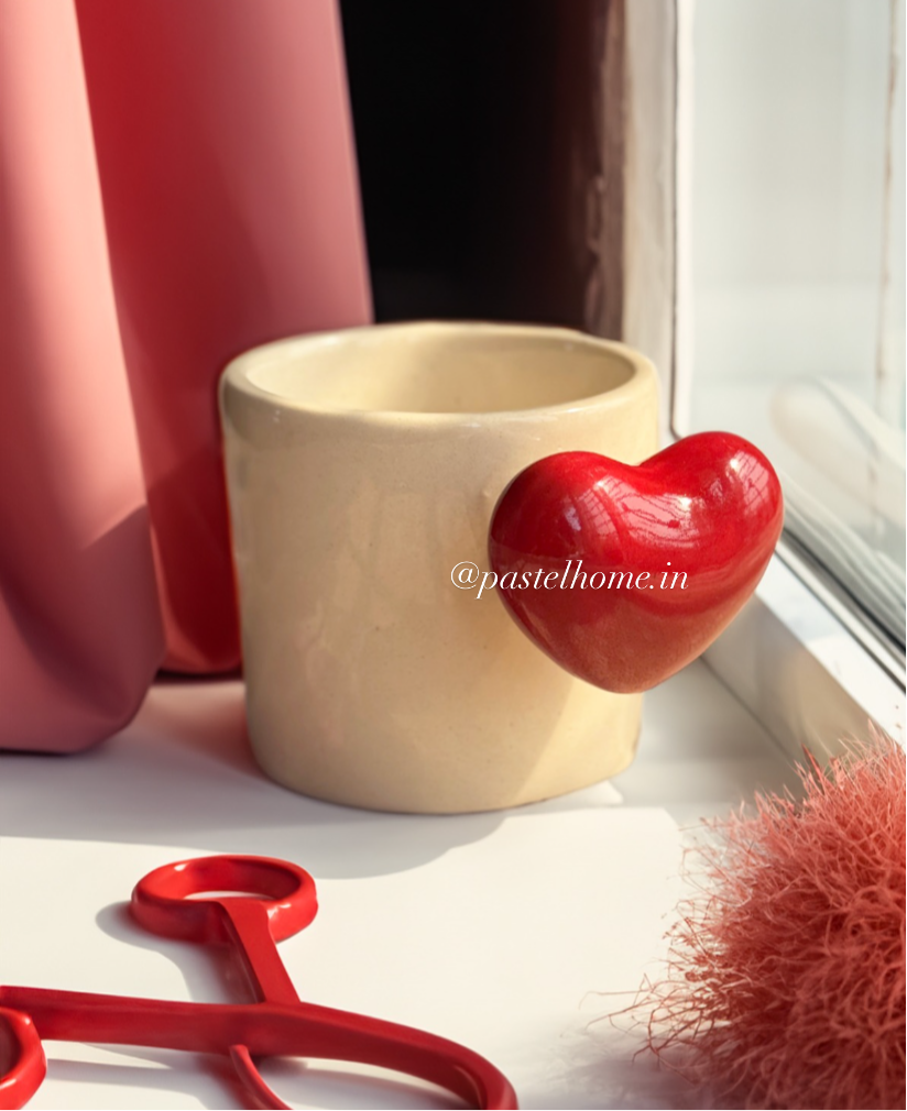 Red Heart Handle Cute Ceramic Lovey Dovey Mug with Pop Heart Inside