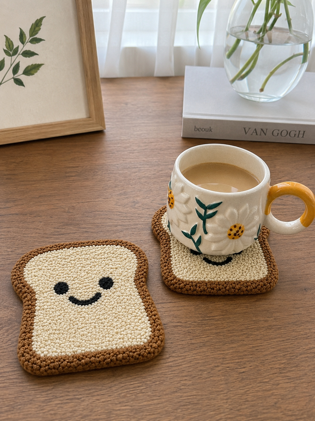 Tufted Smiley Bread slice Mug Rug