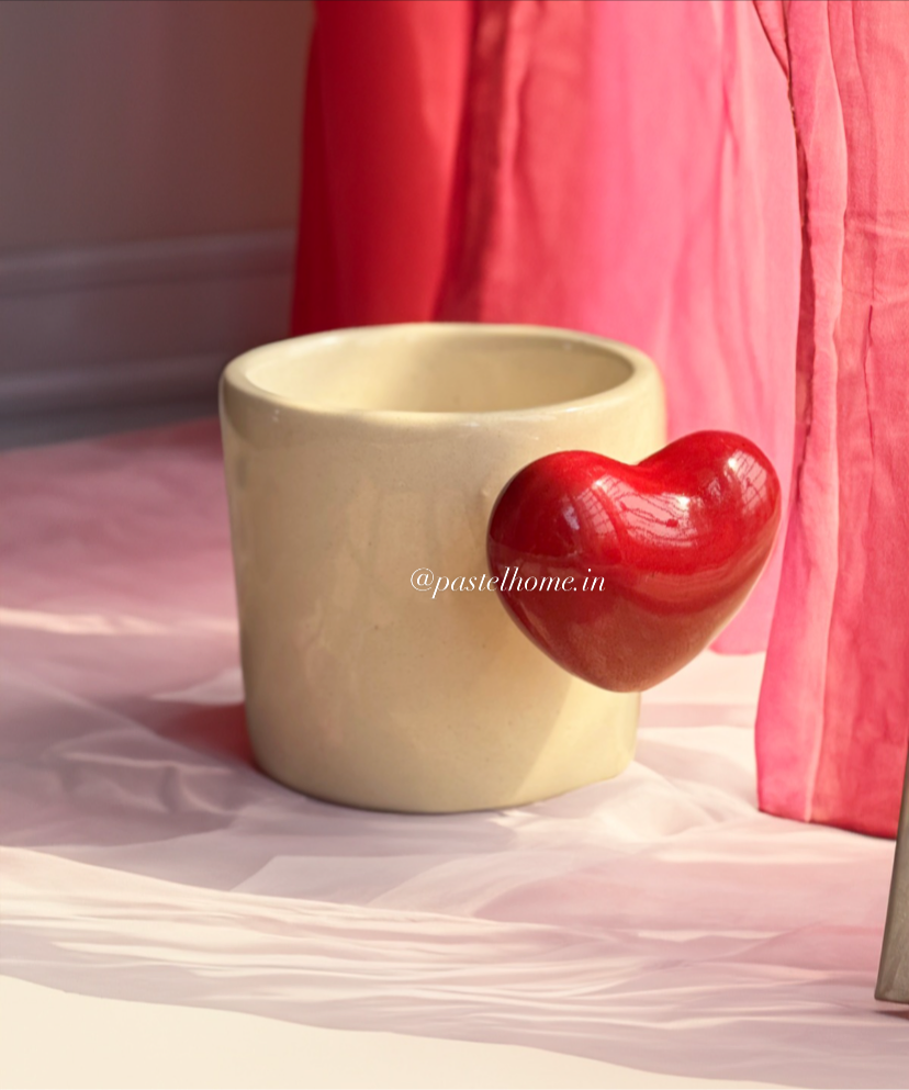 Red Heart Handle Cute Ceramic Lovey Dovey Mug with Pop Heart Inside