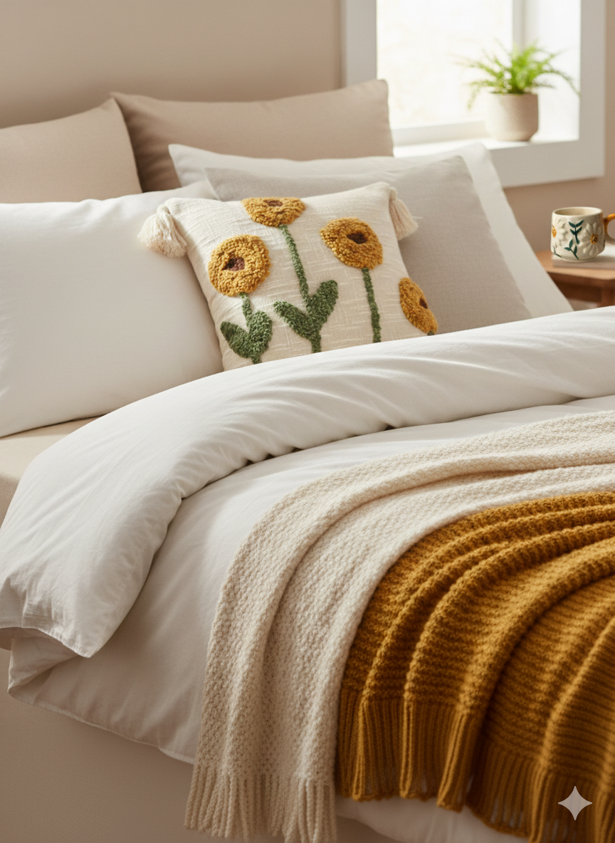 Sunflower Tufted Cushion Cover