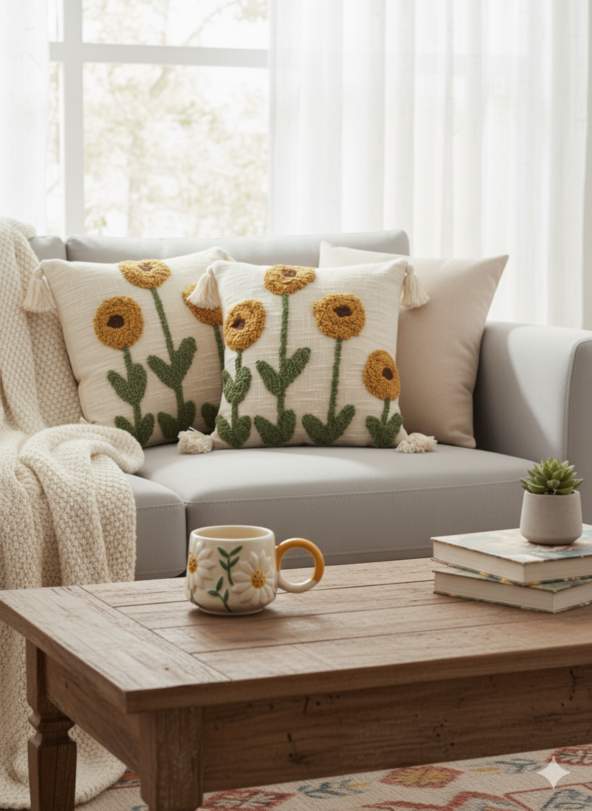 Sunflower Tufted Cushion Cover