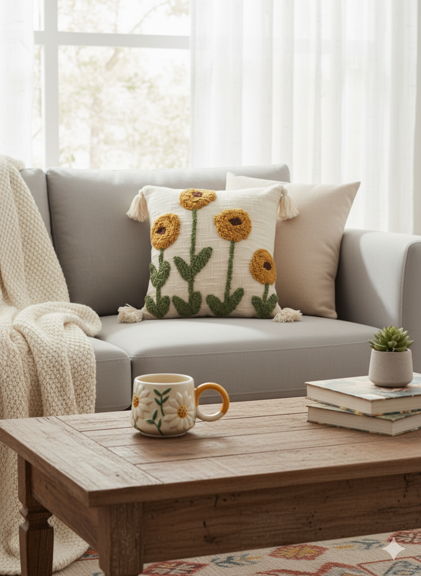 Sunflower Tufted Cushion Cover