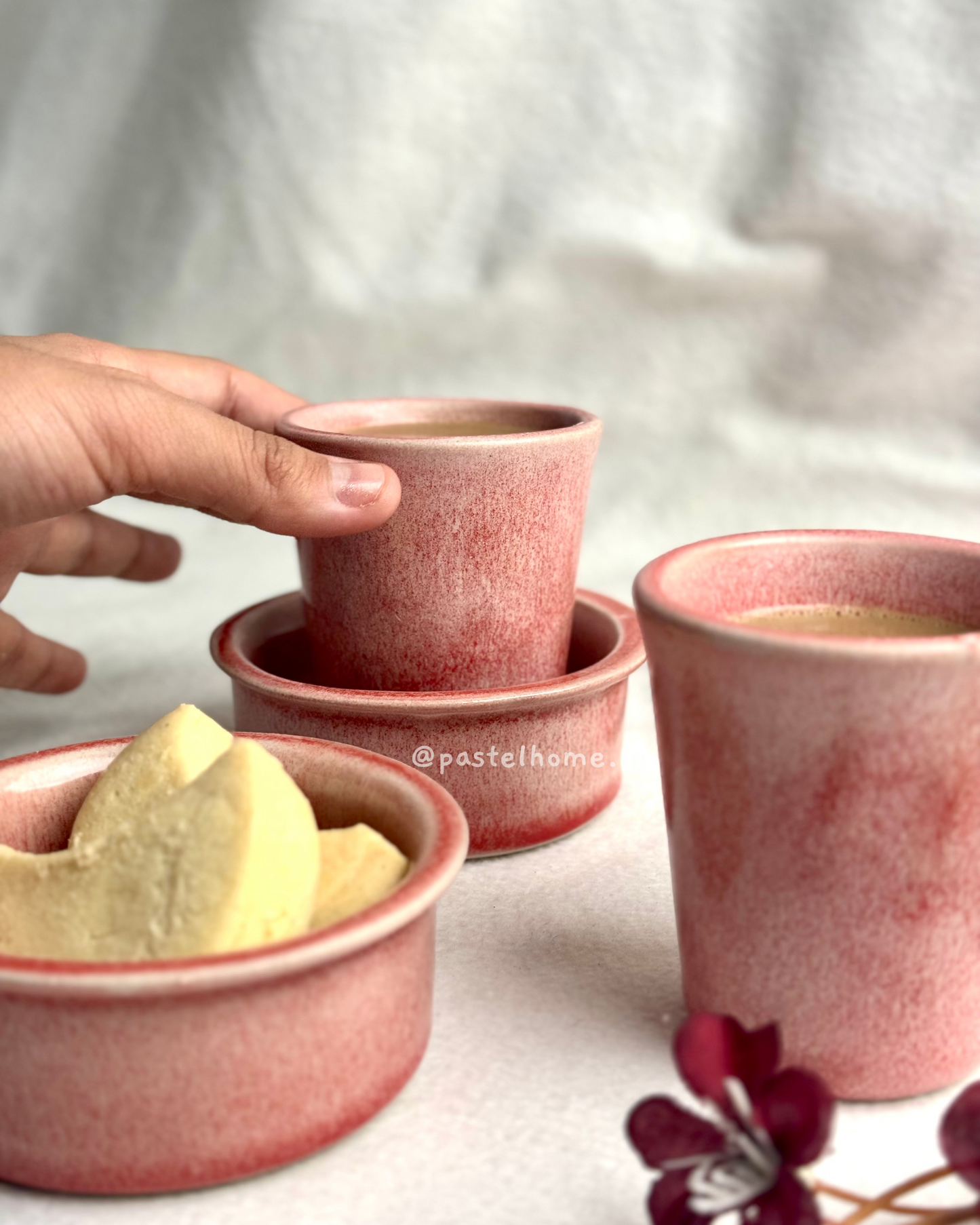 Ceramic Dabara Set/ Kullhad for Tea/Coffee Set - Pink