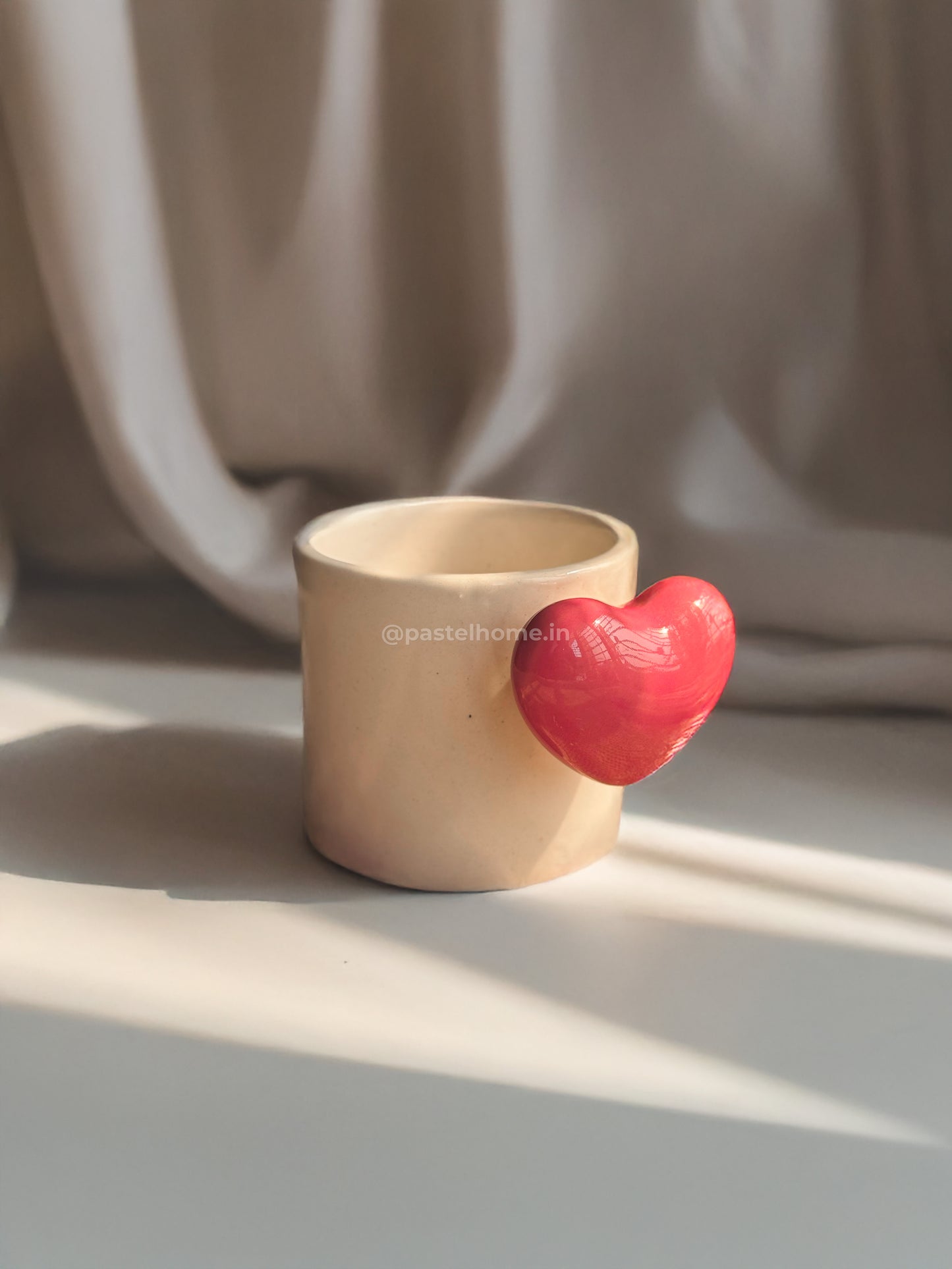 Pink Heart Handle Cute Ceramic Lovey Dovey Mug with Pop Heart Inside