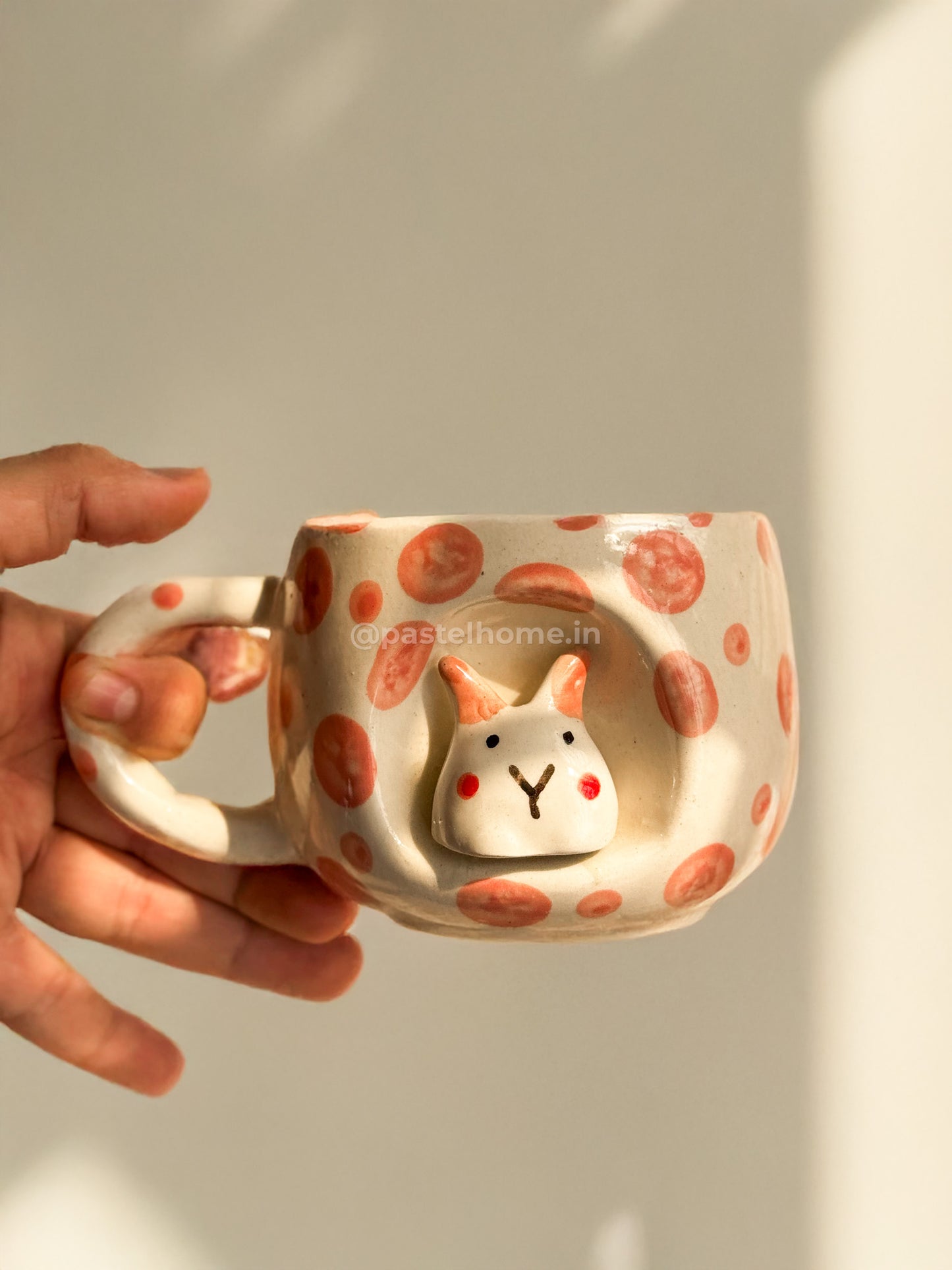 Peach Polka Dot 3D Bunny Toy Mug