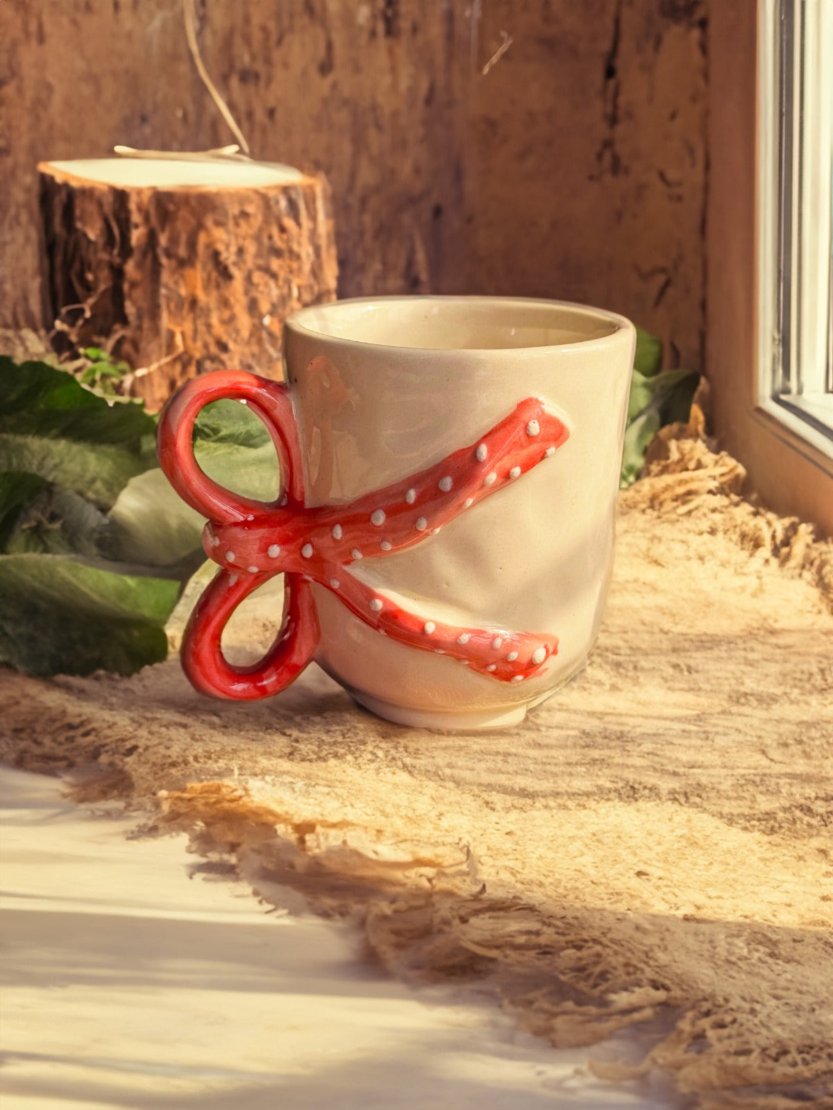 Pink Dotted Bow Handle Coquette aesthetic Mug