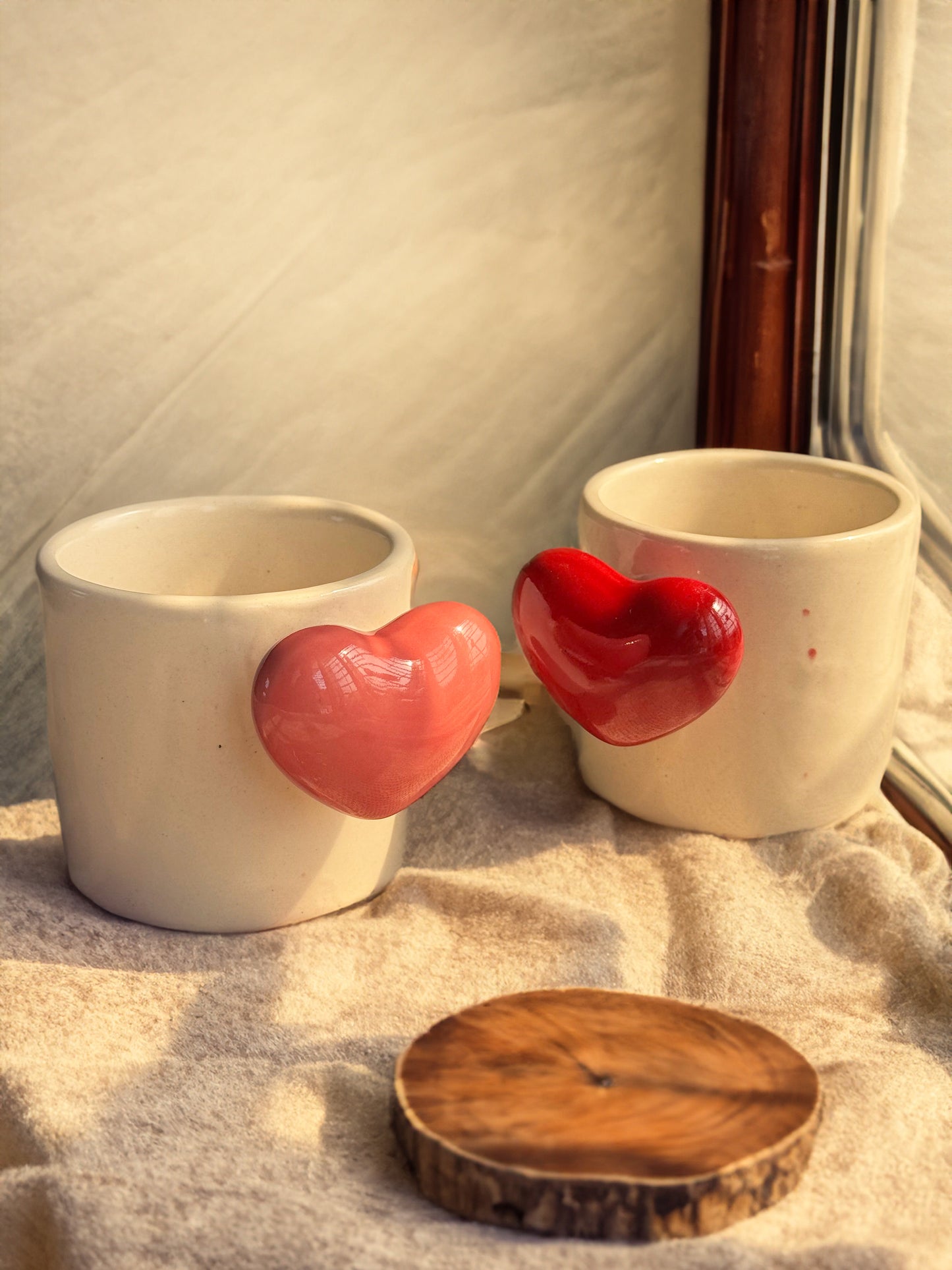 Red Heart Handle Cute Ceramic Lovey Dovey Mug with Pop Heart Inside
