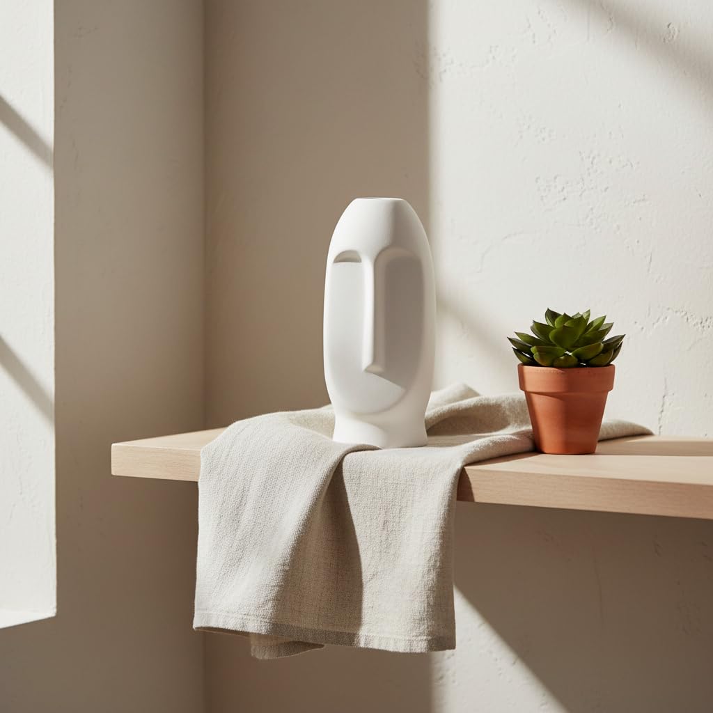 White Sculptural Face Ceramic Vase - Small - home lifestyle view