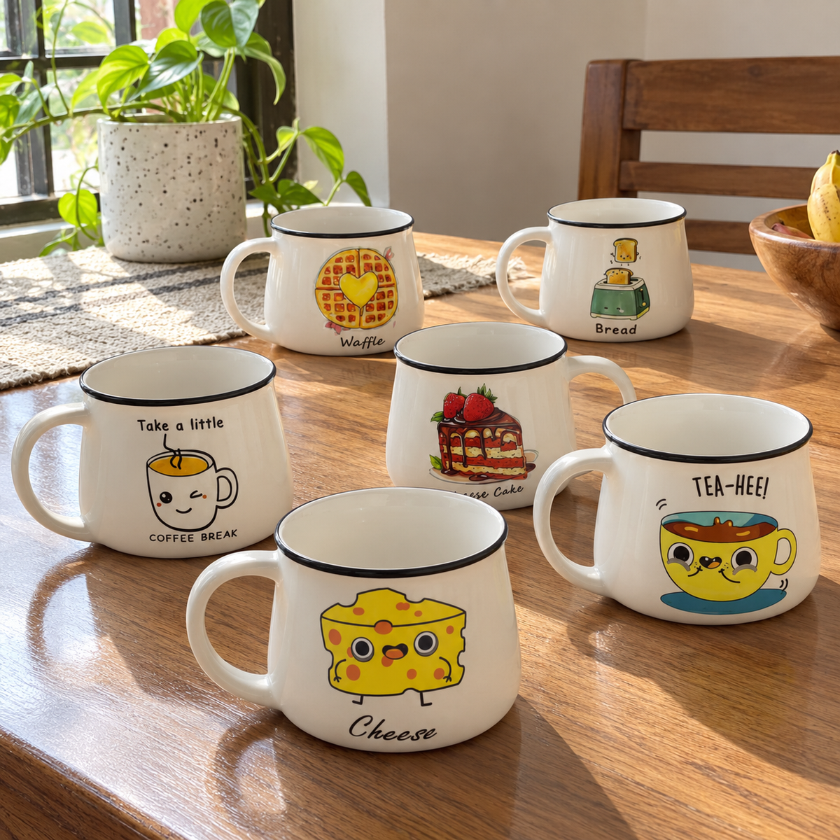 Morning Series Ceramic Tea Cups - Set of 6 - home lifestyle view