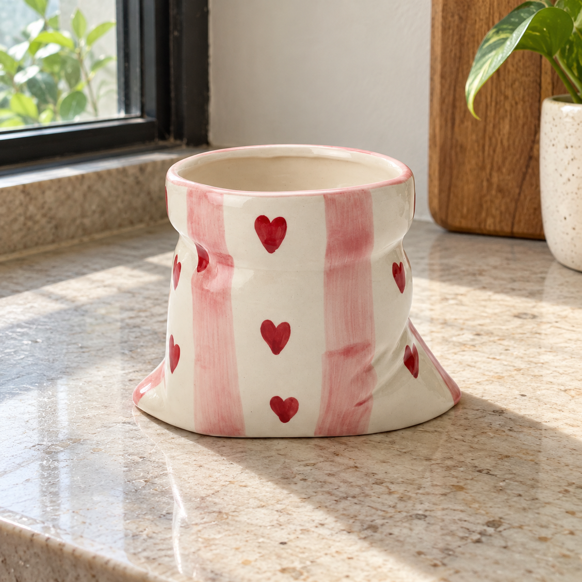 Pink Heart Ceramic Tumbler - home lifestyle view