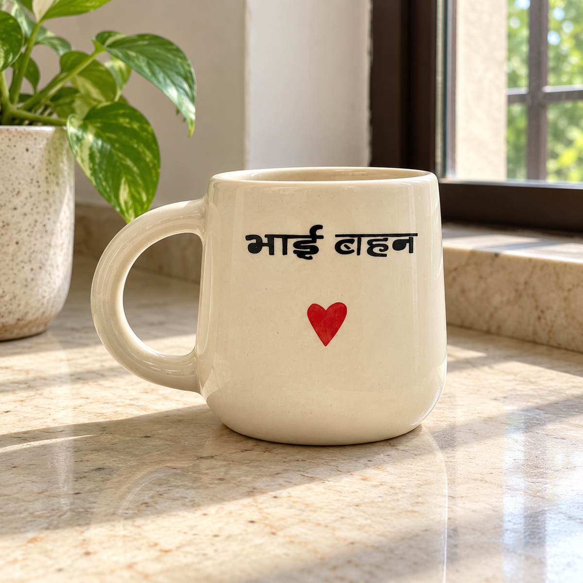 Bhai Behan Ceramic Mug - home lifestyle view