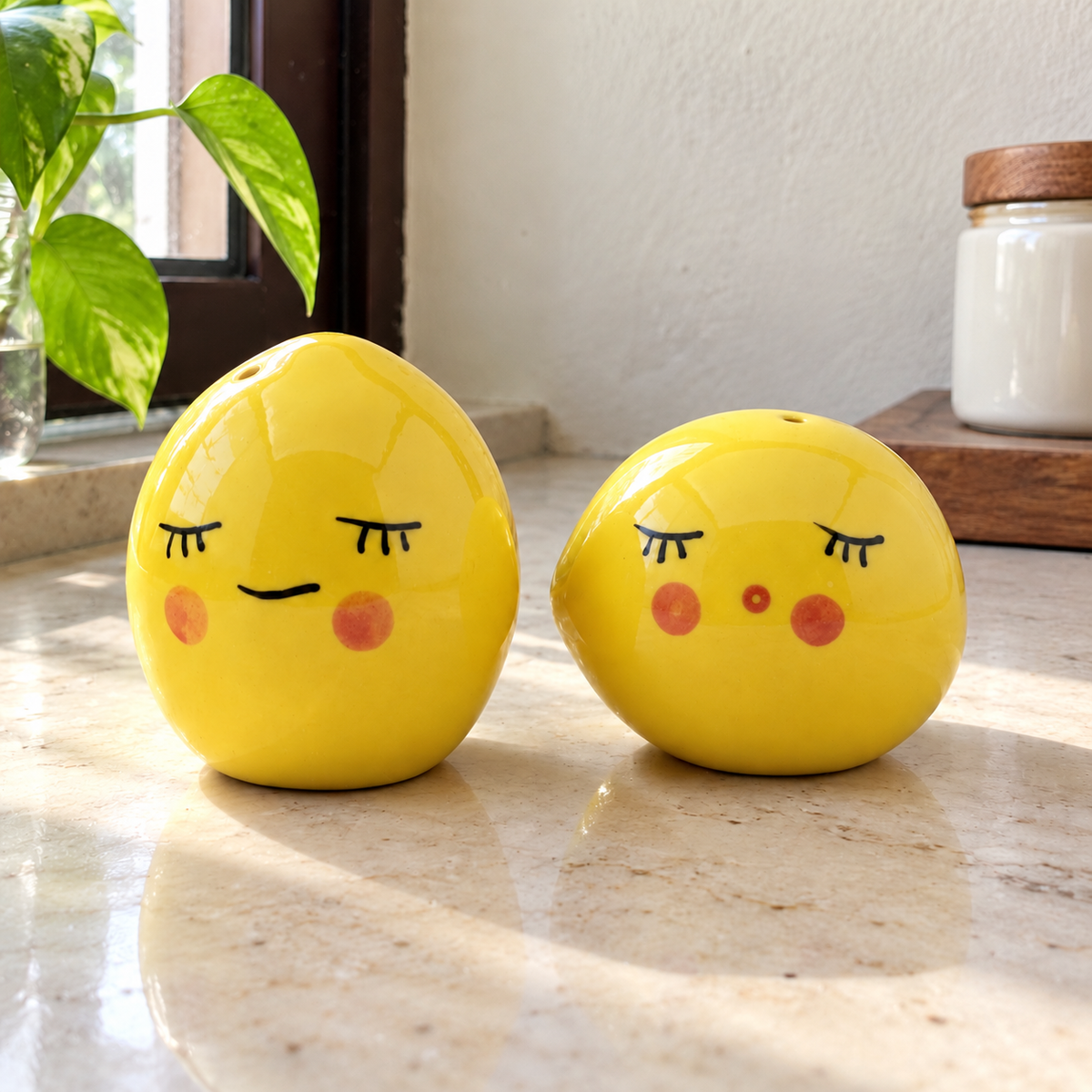 Smiley Ceramic Salt and Pepper Shakers - Set of 2 - home lifestyle view