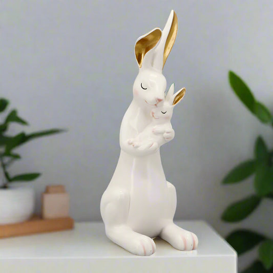 Whisker Whispers – White Mama and baby Bunny Love Figurine