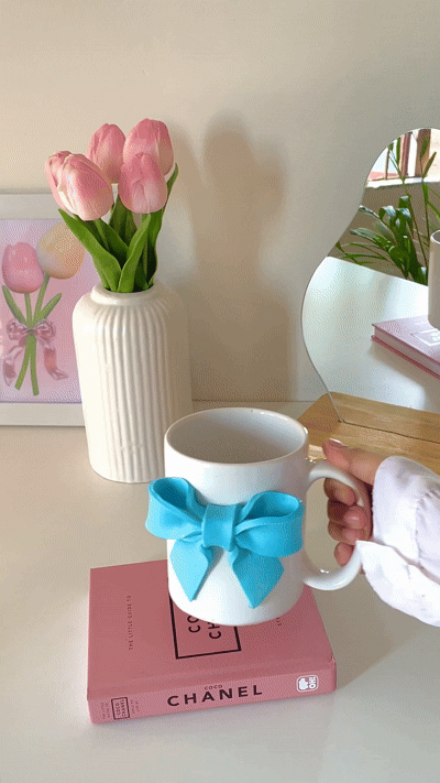 Ribbon Bow Ceramic Mug - Blue