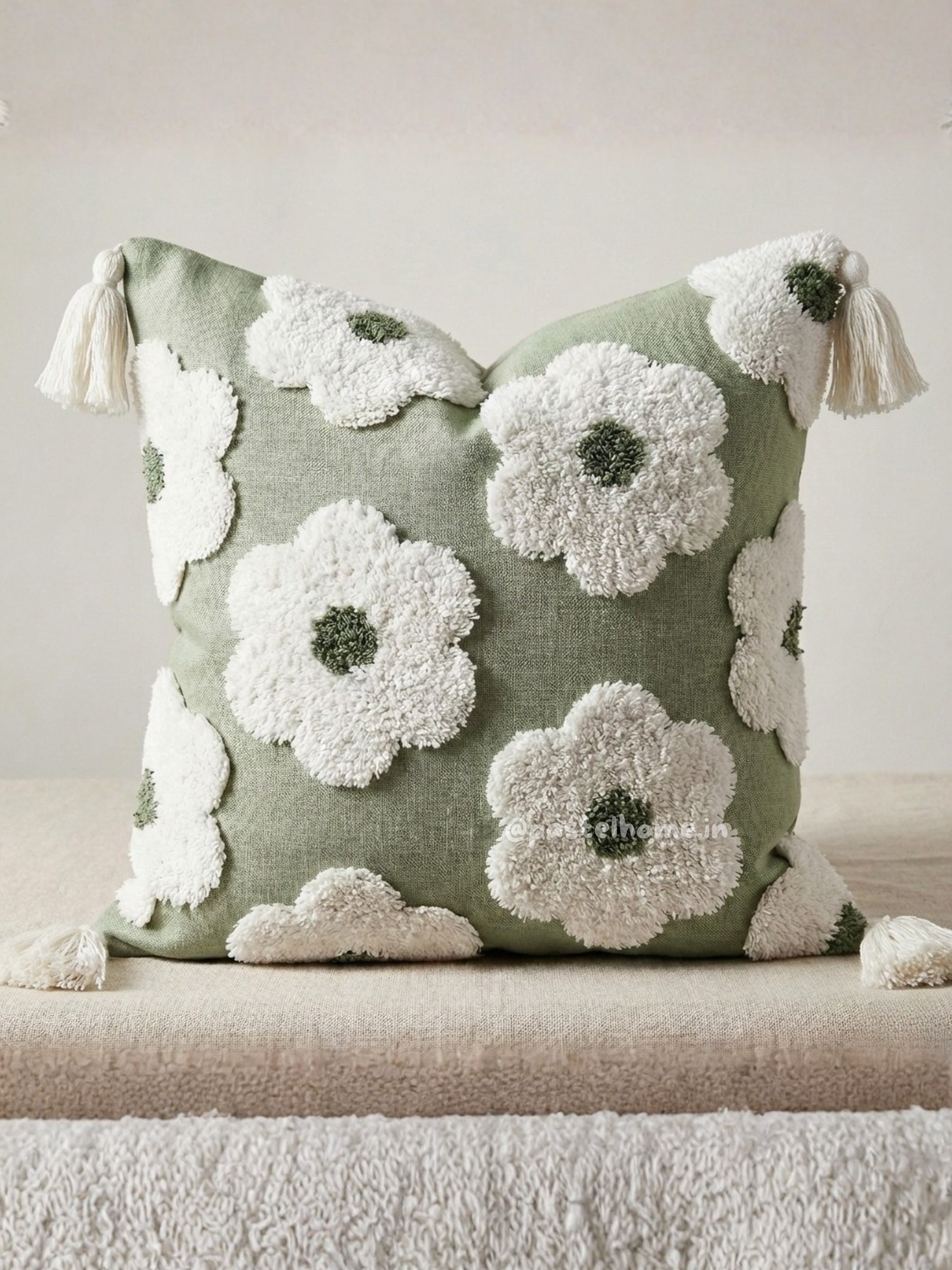 Daisy Scandinavian Green Tufted Cushion Cover – Pastel Home