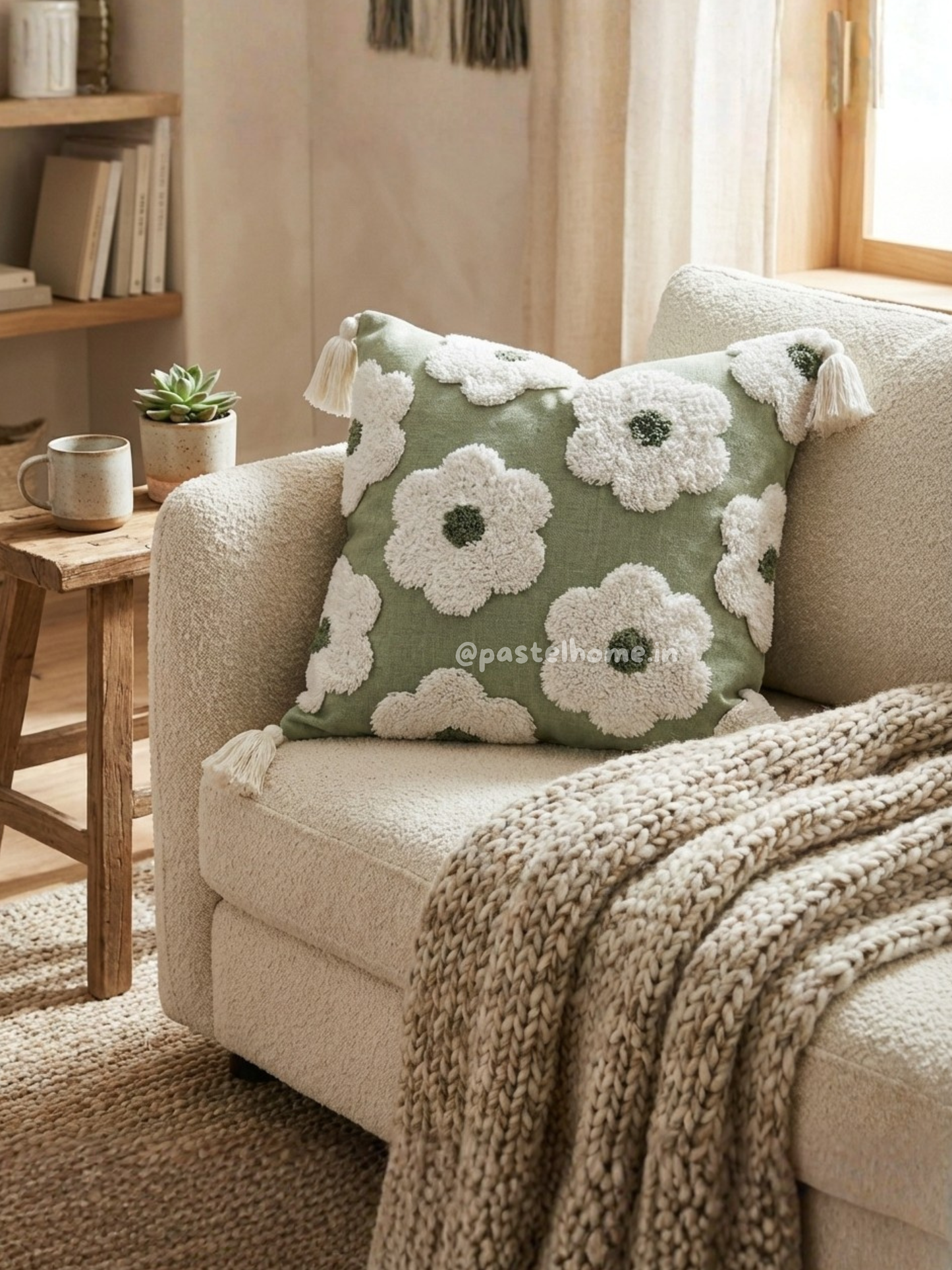 Daisy Scandinavian Green Tufted Cushion Cover