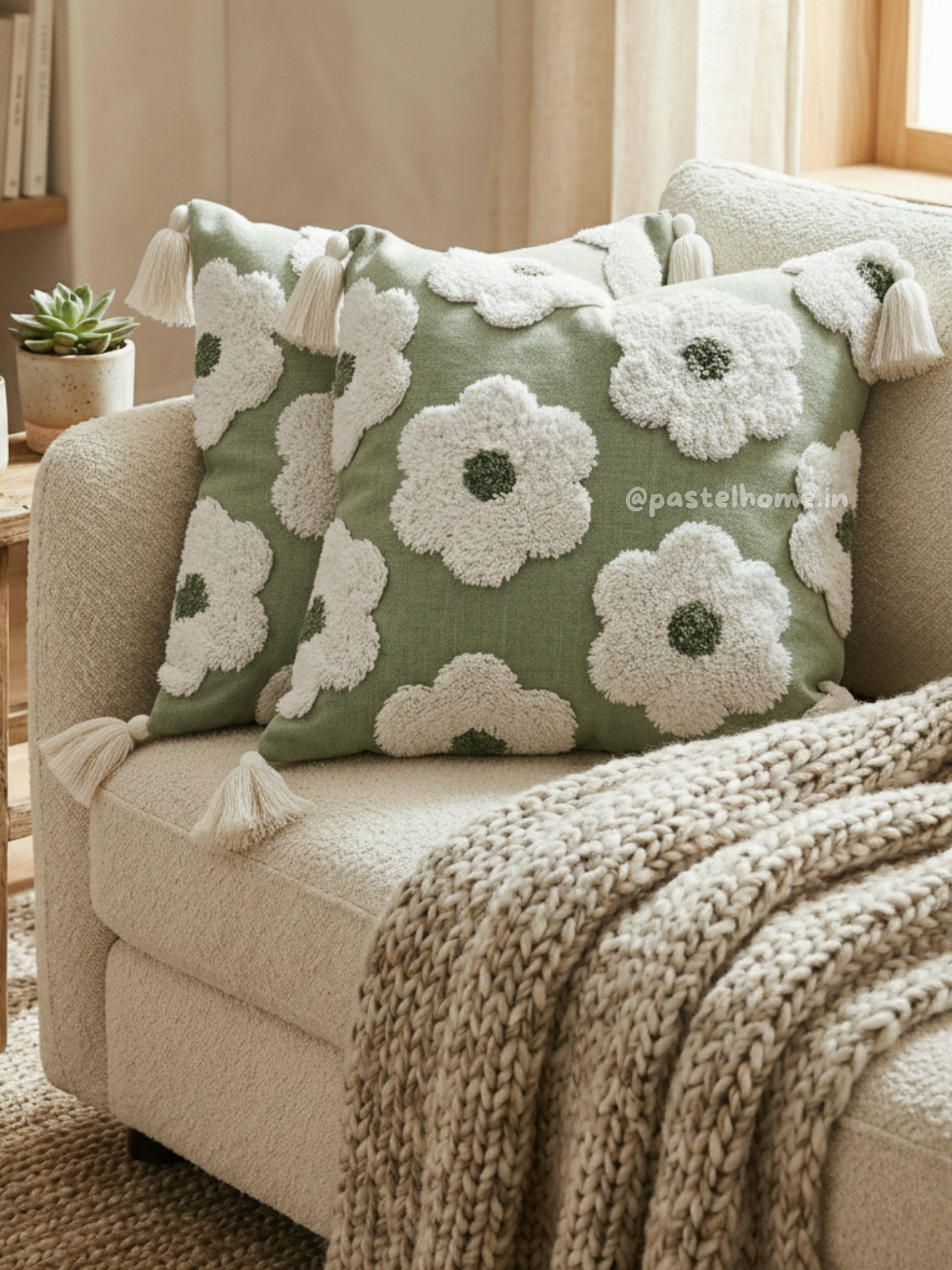 Daisy Scandinavian Green Tufted Cushion Cover