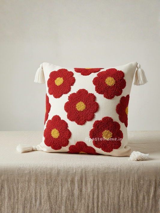 Daisy Scandinavian Red Tufted Cushion Cover