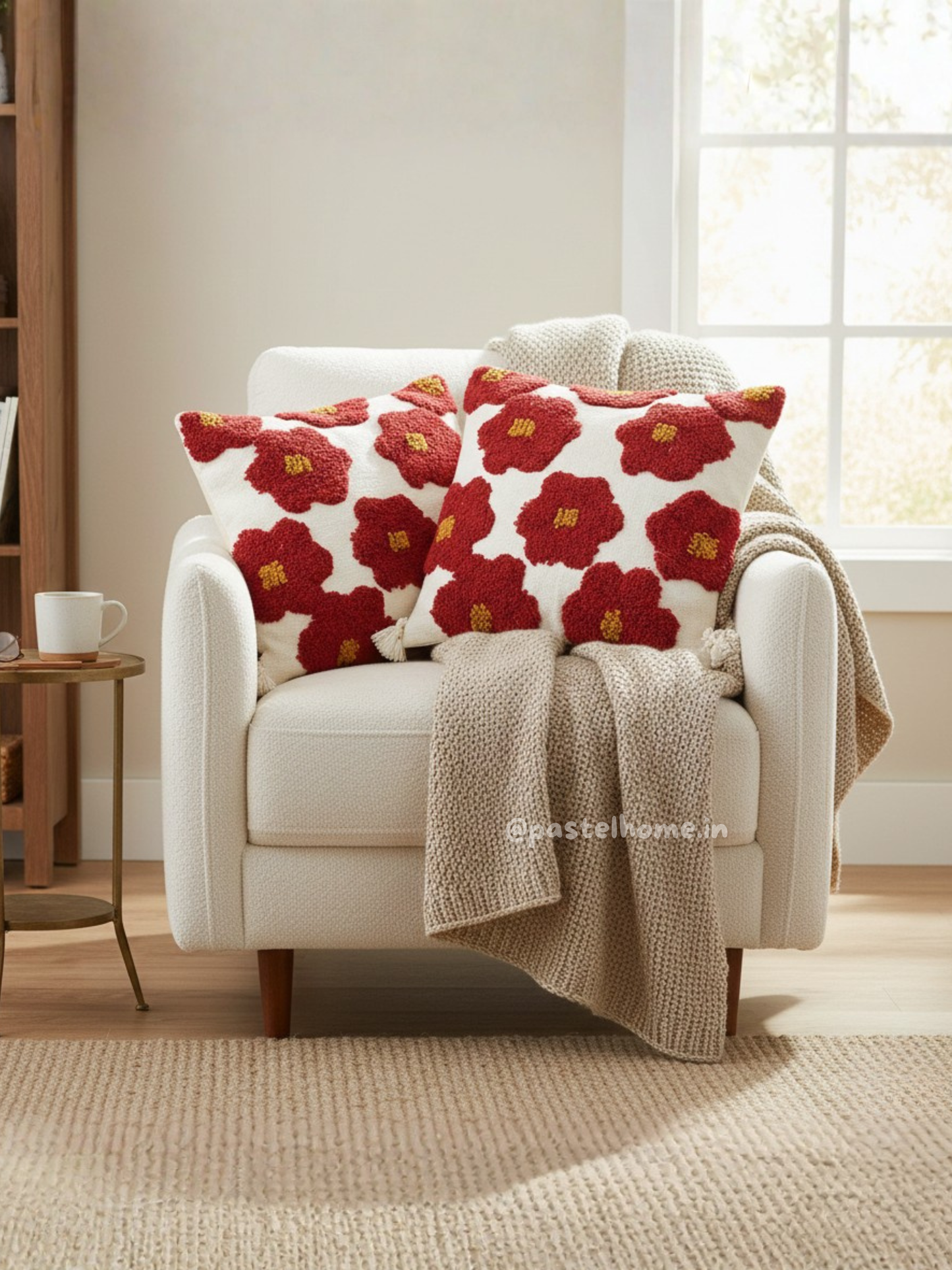Daisy Scandinavian Red Tufted Cushion Cover