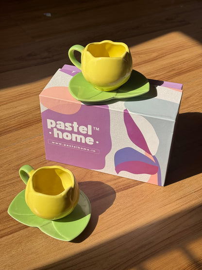 Yellow Tulip Gift Box- 2 Mugs and 2 saucers in a Gift Box | Gifting ideas for Him/Her/Birthday/Anniversary/Valentines/Friendship Day