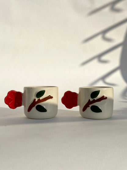 Flower Handle Leaf Mug - Red