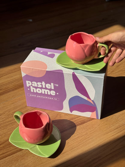 Pink Tulip Gift Box- 2 Mugs and 2 saucers in a Gift Box | Gifting ideas for Him/Her/Birthday/Anniversary/Valentines/Friendship Day