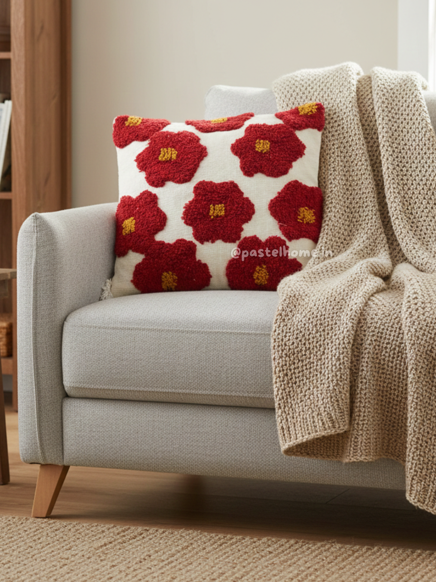 Daisy Scandinavian Red Tufted Cushion Cover