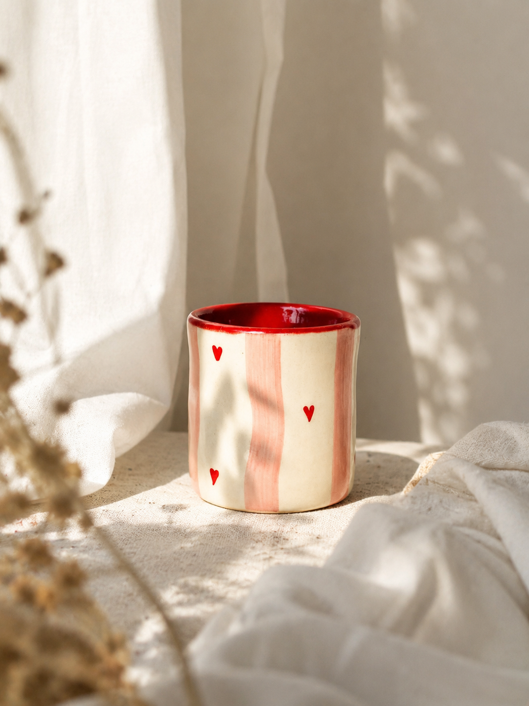 Hearts and lines painted Ceramic Glass