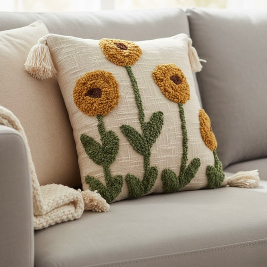 Sunflower Tufted Cushion Cover