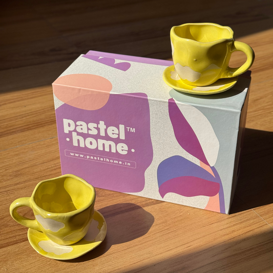 Candy Yellow Cloud Gifting Set - 2 Mugs and 2 saucers in a Gift Box | Gifting ideas for Him/Her/Birthday/Anniversary/Valentines/Friendship Day