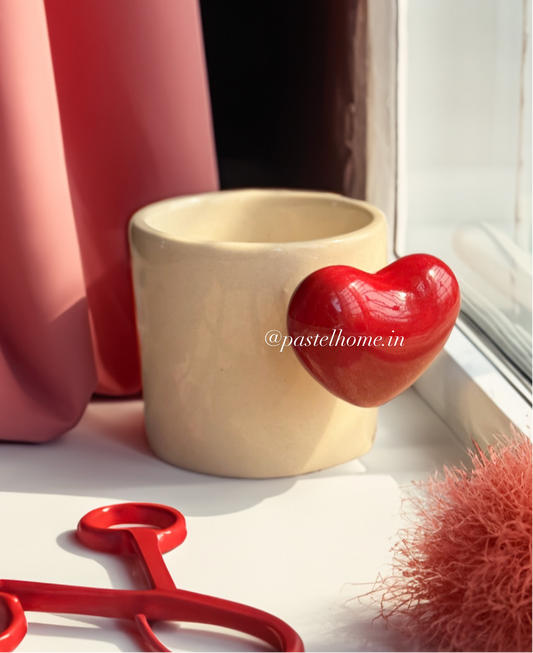 Red Heart Handle Cute Ceramic Lovey Dovey Mug with Pop Heart Inside