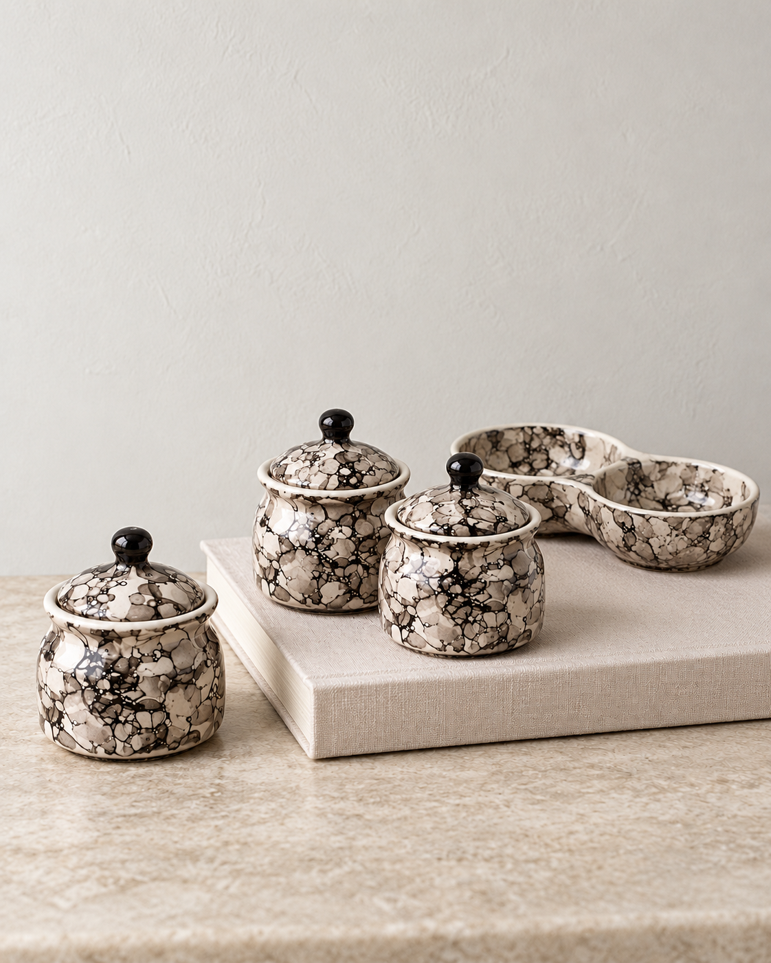Grey Marble Ceramic Jar Set of 3