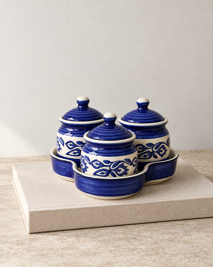 Blue Floral Ceramic Jar Set of 3