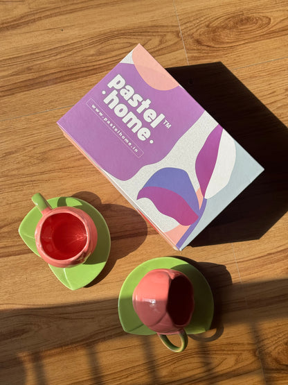Pink Tulip Gift Box- 2 Mugs and 2 saucers in a Gift Box | Gifting ideas for Him/Her/Birthday/Anniversary/Valentines/Friendship Day