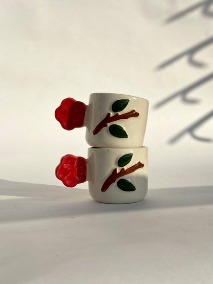 Flower Handle Leaf Mug - Red