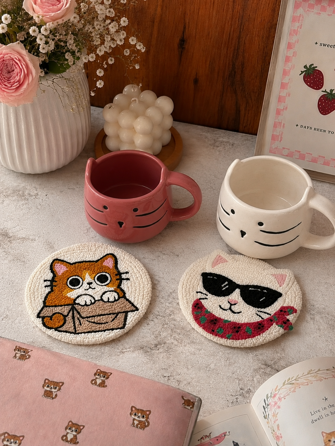 Cool Kitty Cats Mug Rug- set of 2