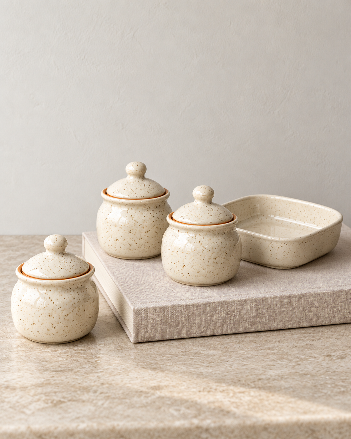 Speckled White Ceramic Jar Set of 3