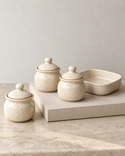 Speckled White Ceramic Jar Set of 3