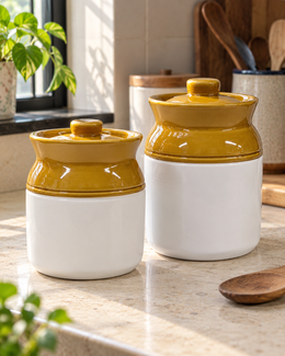 Classic Brown and White Ceramic Pickle Jar - 1000 ml — styling display; sold individually