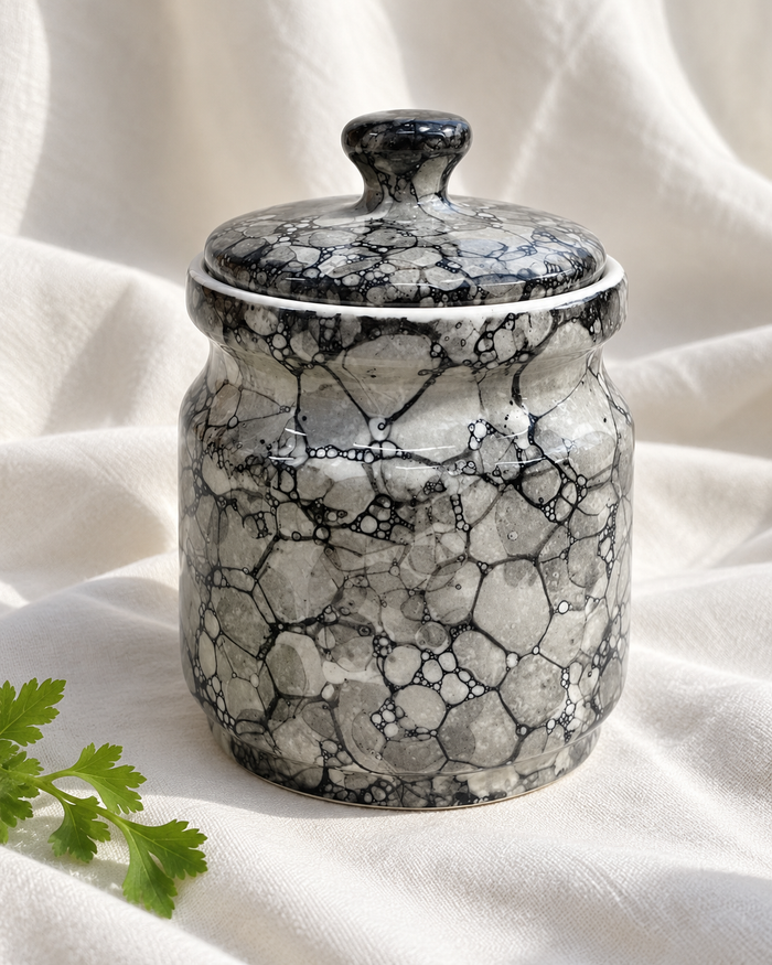 Black Marble Ceramic Pickle Jar - 1200 ml