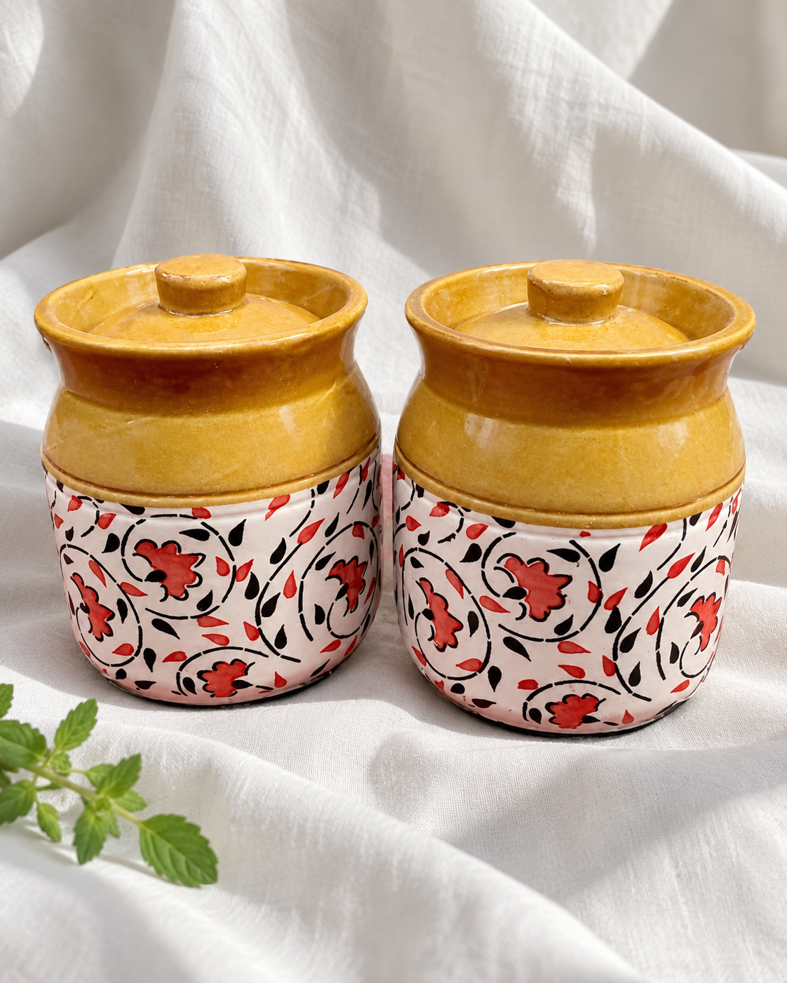 Hand-Painted Floral Ceramic Pickle Jar - 500 ml — styling display; sold individually