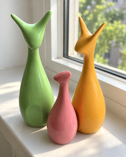 Pastel Deer Family Ceramic Figurines - Set of 3, photographed in natural sunlight