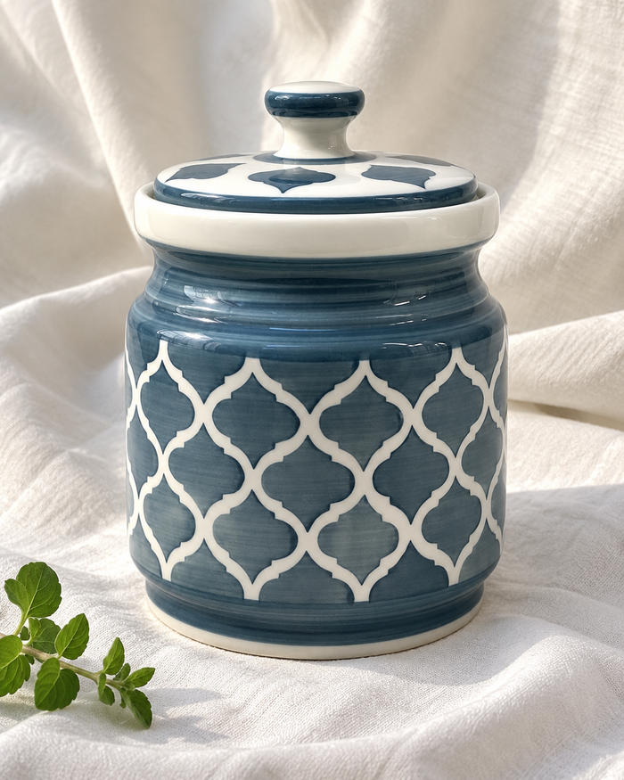 Grey Geometric Ceramic Pickle Jar - 1200 ml