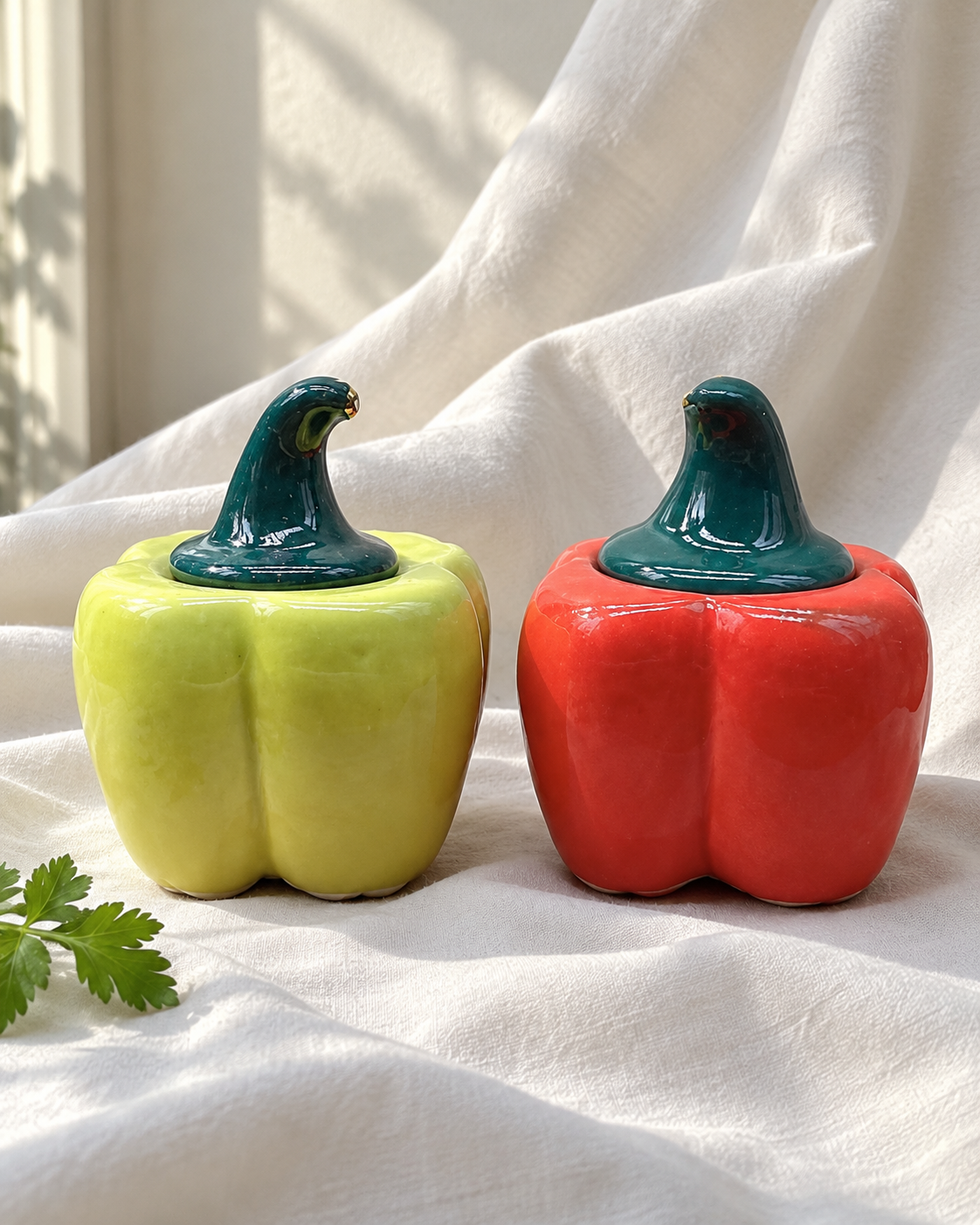 Red Capsicum Ceramic Pickle Jar - 500 ml — styling display; sold individually