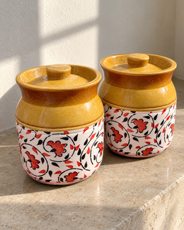 Hand-Painted Floral Ceramic Pickle Jar - 500 ml — styling display; sold individually